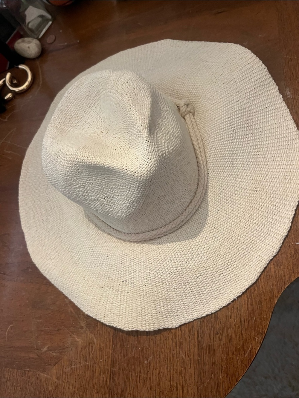 Free People Wide Brim Straw Hat in Cream with Braided Band